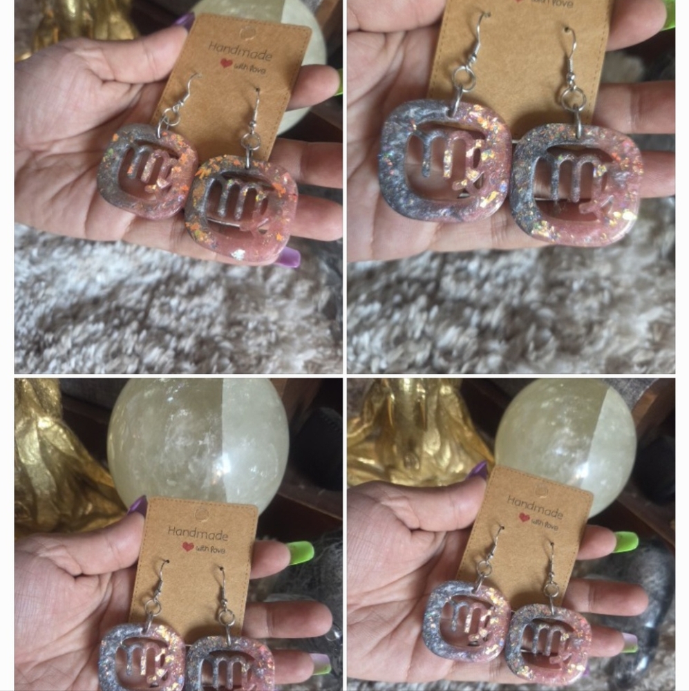 🔥3 For $15 Handmade Silver And Pink Glitter Zodiac Earrings